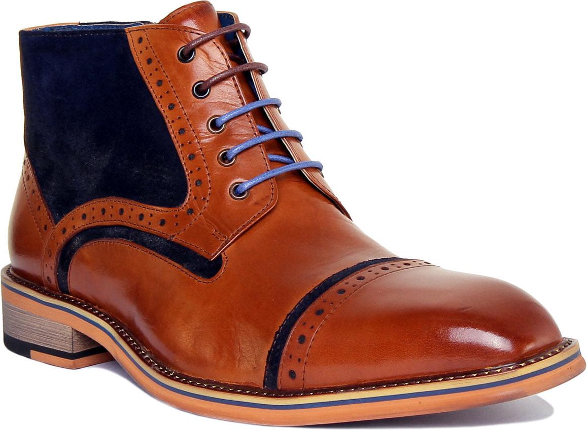 Justinreess England JUST REESS Hi Dennis Herren Schnürung Wildleder Leder Brogue Stiefel Braun Blau – 8 UK / Brown Blue