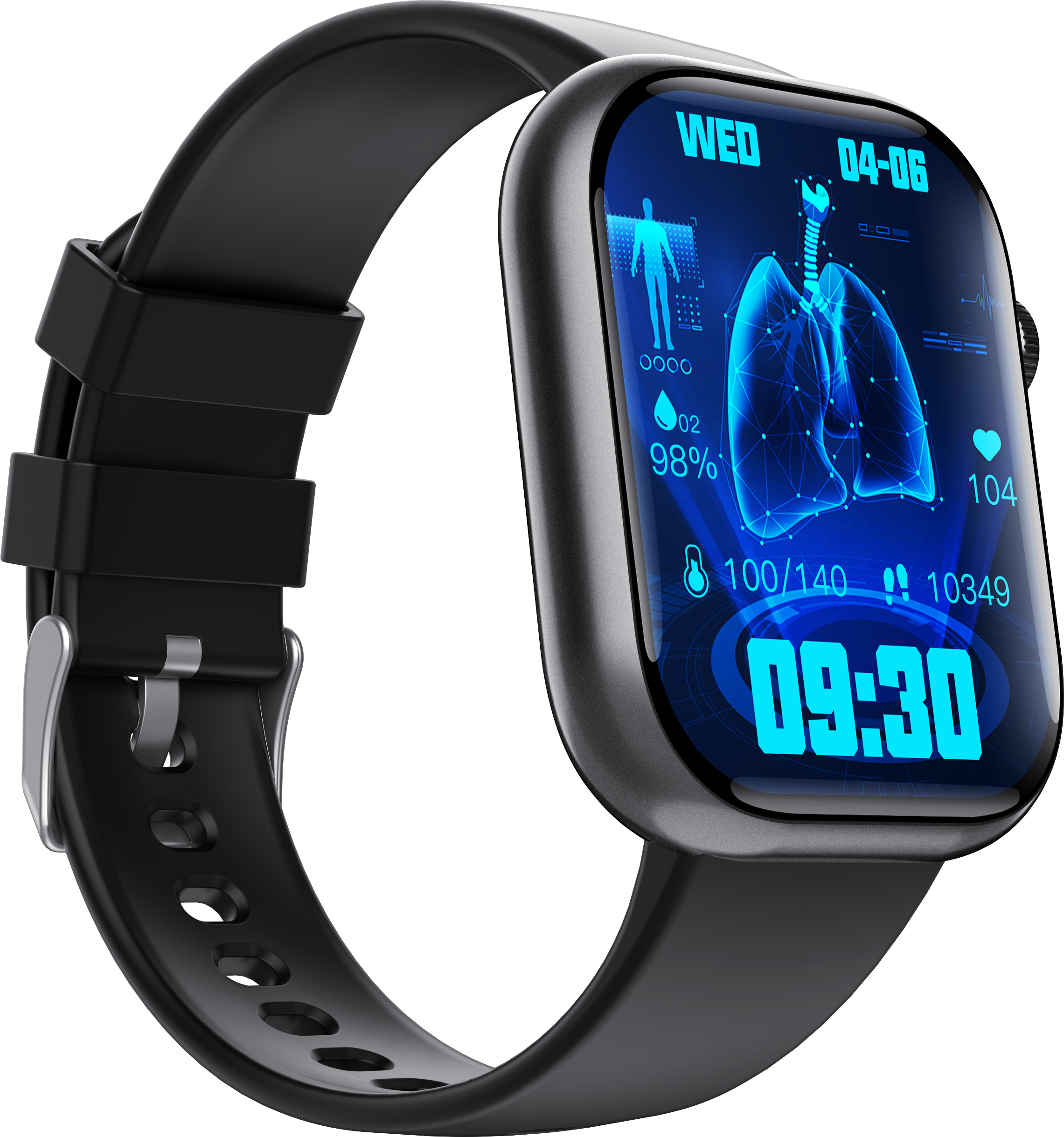 INF Smarte EKG-Uhr Herzfrequenzmesser, Fitness-Tracker, mit mehreren Sportmodi Schwarzes Silikonarmband 365763