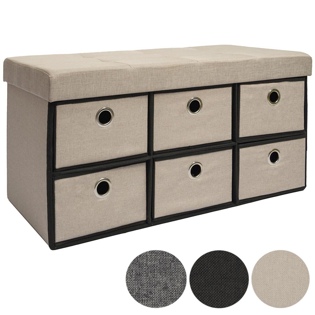 Panca Pieghevole In Velluto Blu-Grigio 76x38x38cm - Cubo Portaoggetti Con Coperchio, Poggiapiedi E Seduta