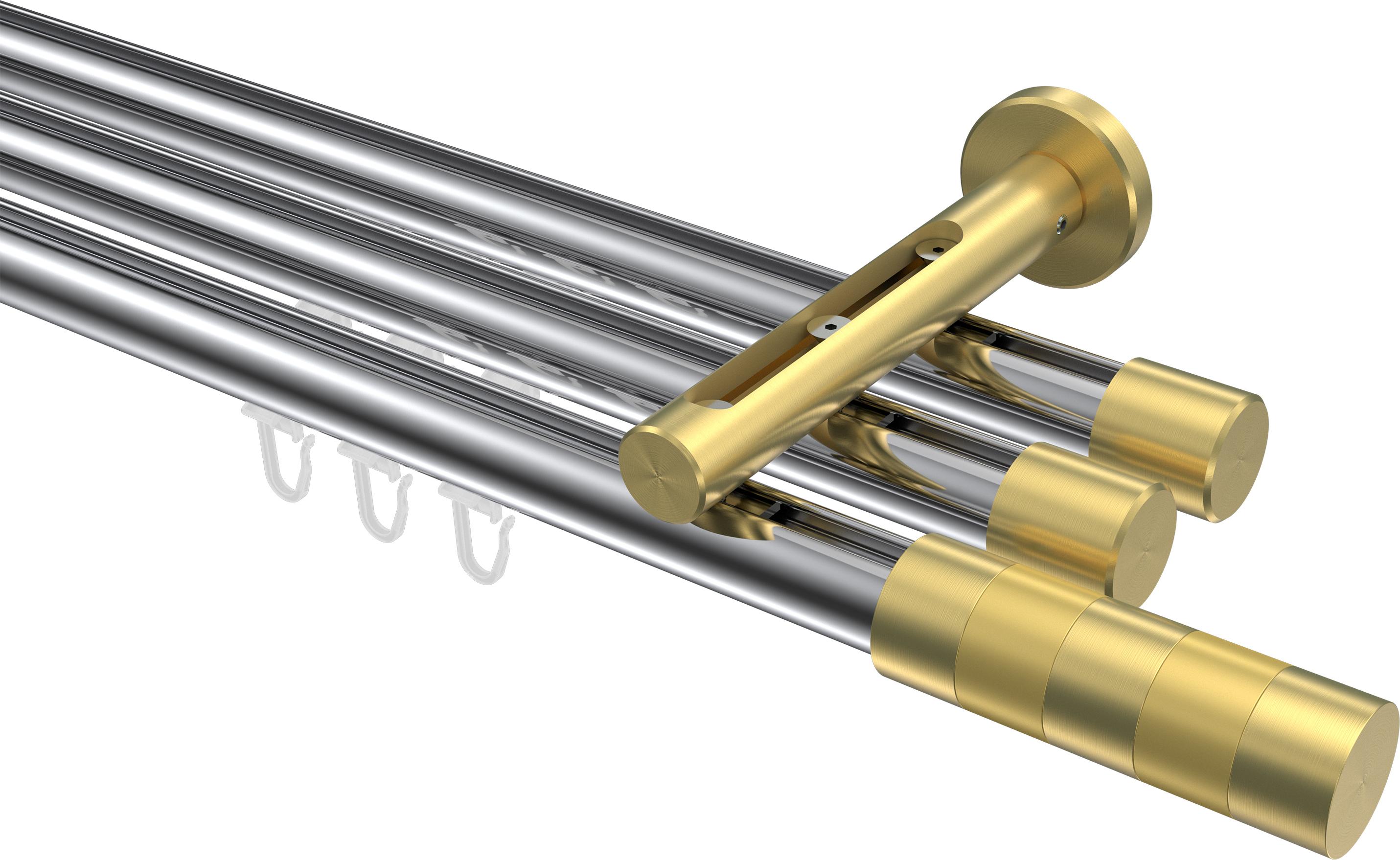 Interdeco Innenlaufstange / Gardinenstange mit Innenlauf Chrom / Messing-Optik, Typ Siteno Mavell (Zylinder Bicolor), 20 mm Ø 3-läufig, 480 cm 10213547-481238Y2_KLA