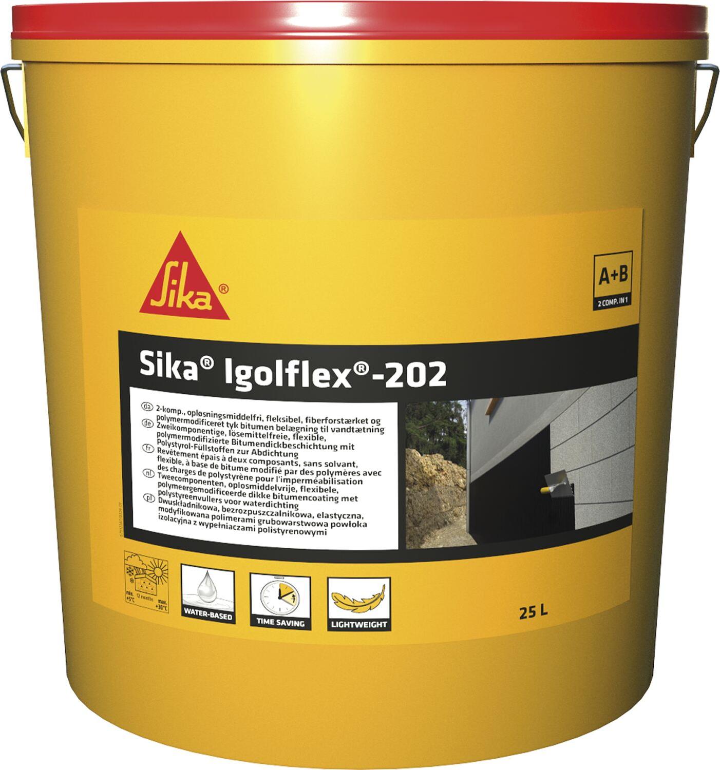 Sika 2-K Bitumendickbeschichtung Sika Igolflex 202, polystyrolgefüllt, für Bauwerksabdichtung, pastös, 25l, schwarz 797558