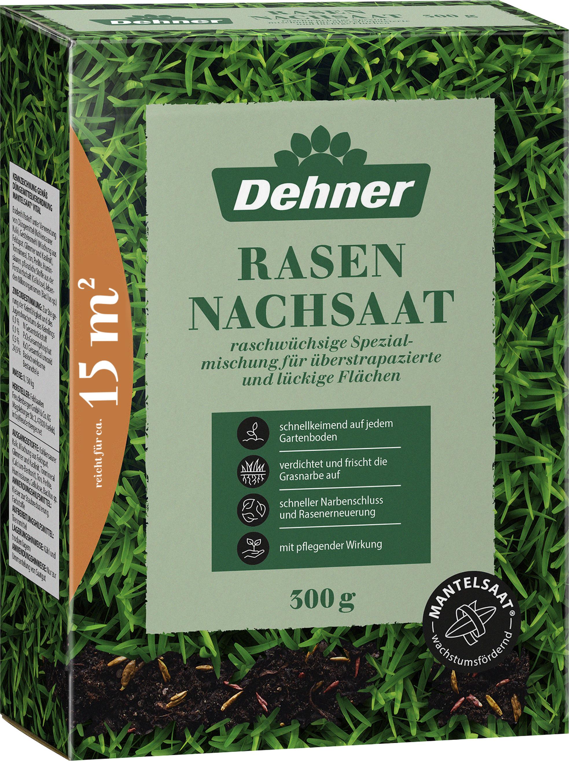 Dehner Saatgut Rasen-Nachsaat, Trockenrasen, hochwertige Saatgutmischung, raschwüchsig / schnellkeimend, 300 g, für ca. 25 m² 5802640