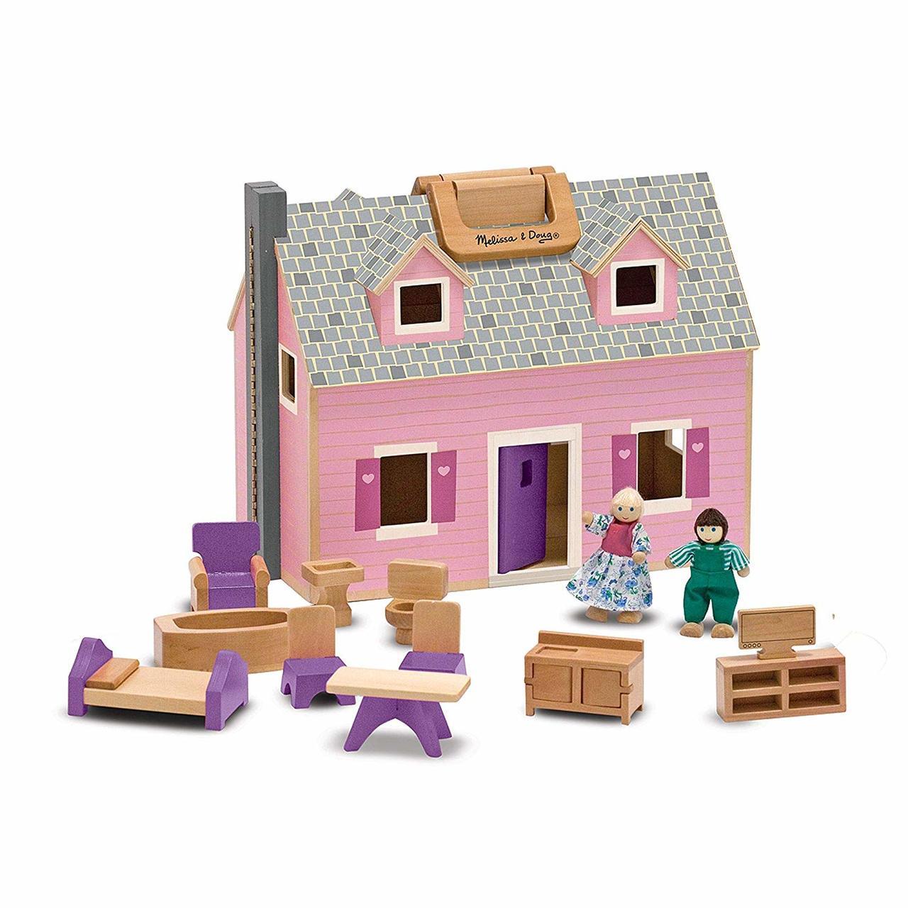 Puppenhaus - Fold and Go mit 4 Puppen und Holz von Melissa & Doug 13701