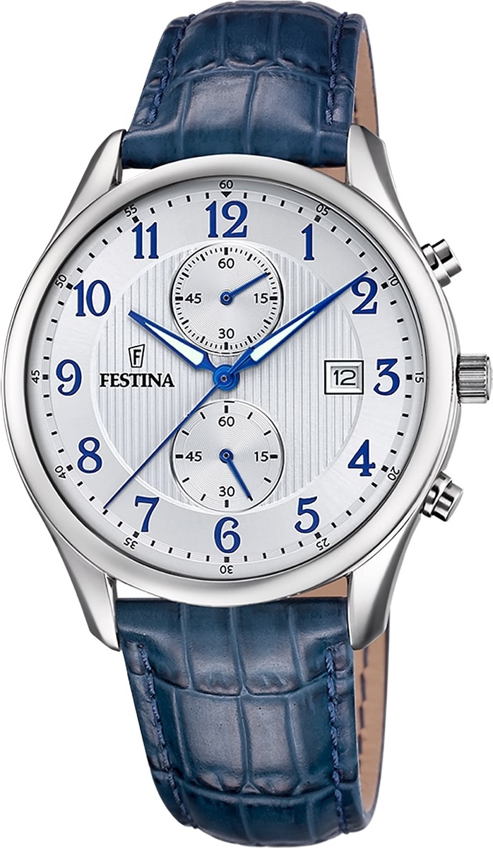 Festina pánske hodinky kožené modré Festina Timeless Chronograph náramkové hodinky UF6855/A