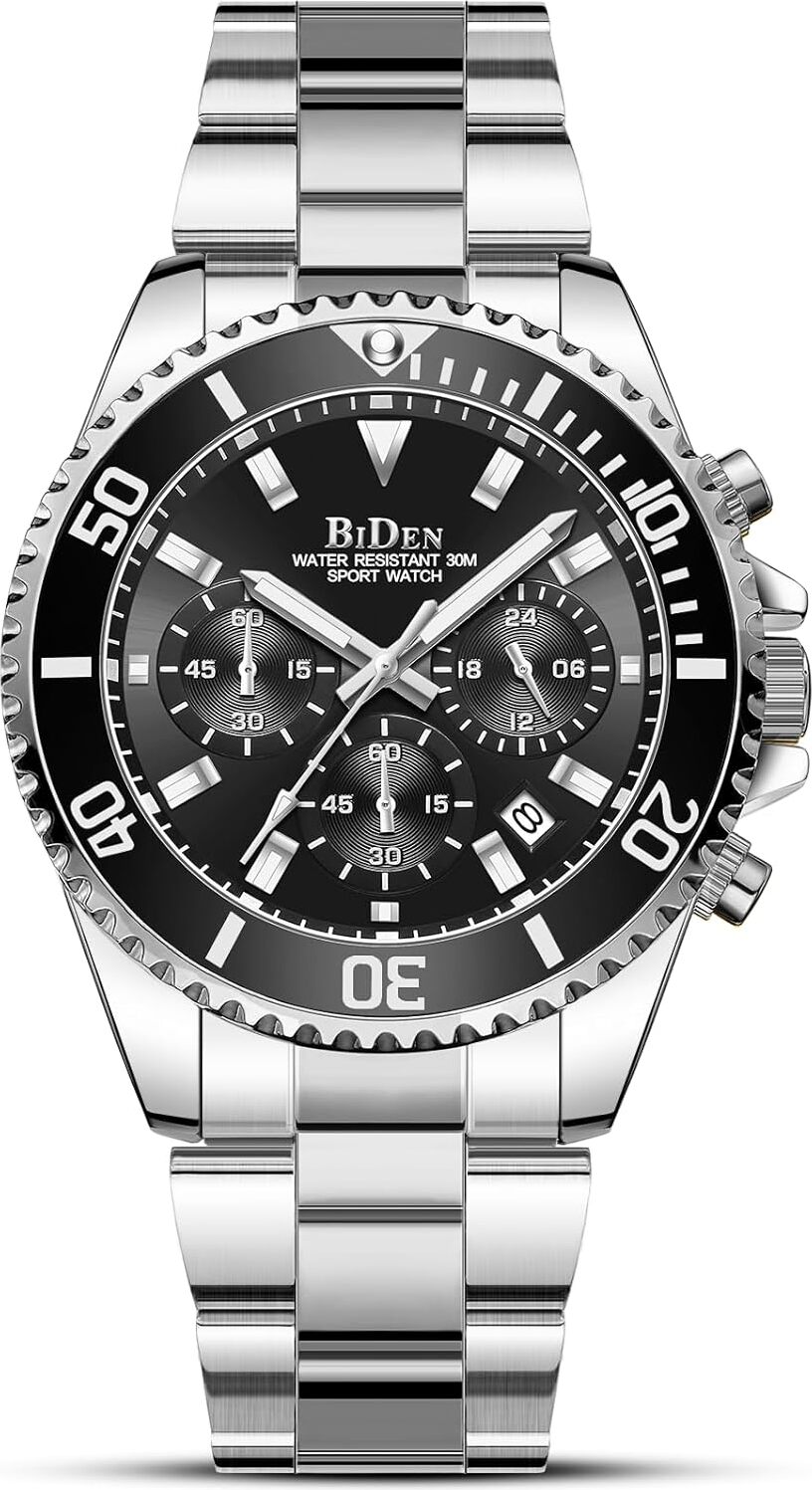 Herren Analog Quarz Uhr mit Edelstahl Armband BIDEN