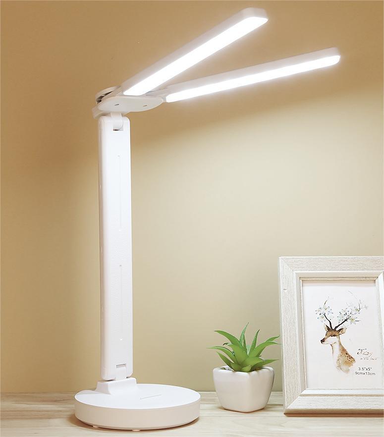 bedee Doppelkopf Schreibtischlampe, LED Tischleuchte, 5 Farbe Stepless Dimmen Tischlampe, Bürolampe für Arbeit