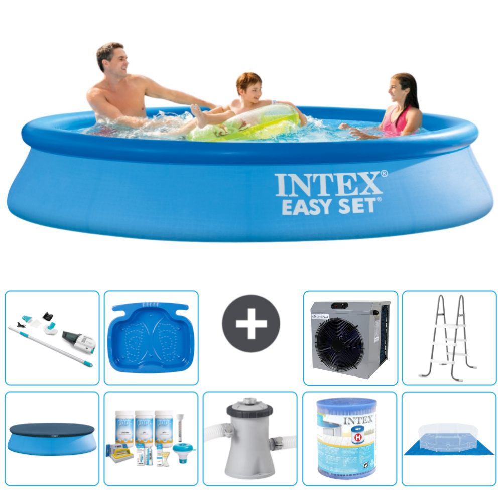 Okrúhly nafukovací bazén Intex Easy Set - 305 x 61 cm - modrý - obsahuje kryt - balík na údržbu - filtračné čerpadlo pre bazén - filter - podložka - vysávač