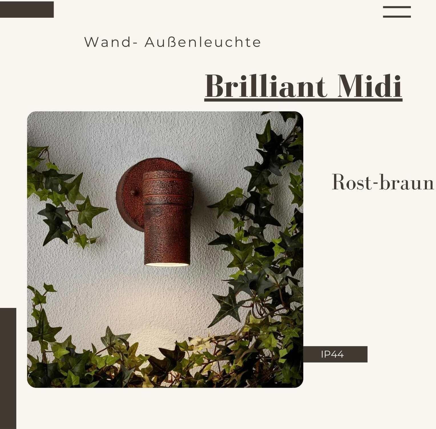 Außenleuchte Brilliant Midi Rost Gartenlampe Wandleuchte Braun HK19251S55