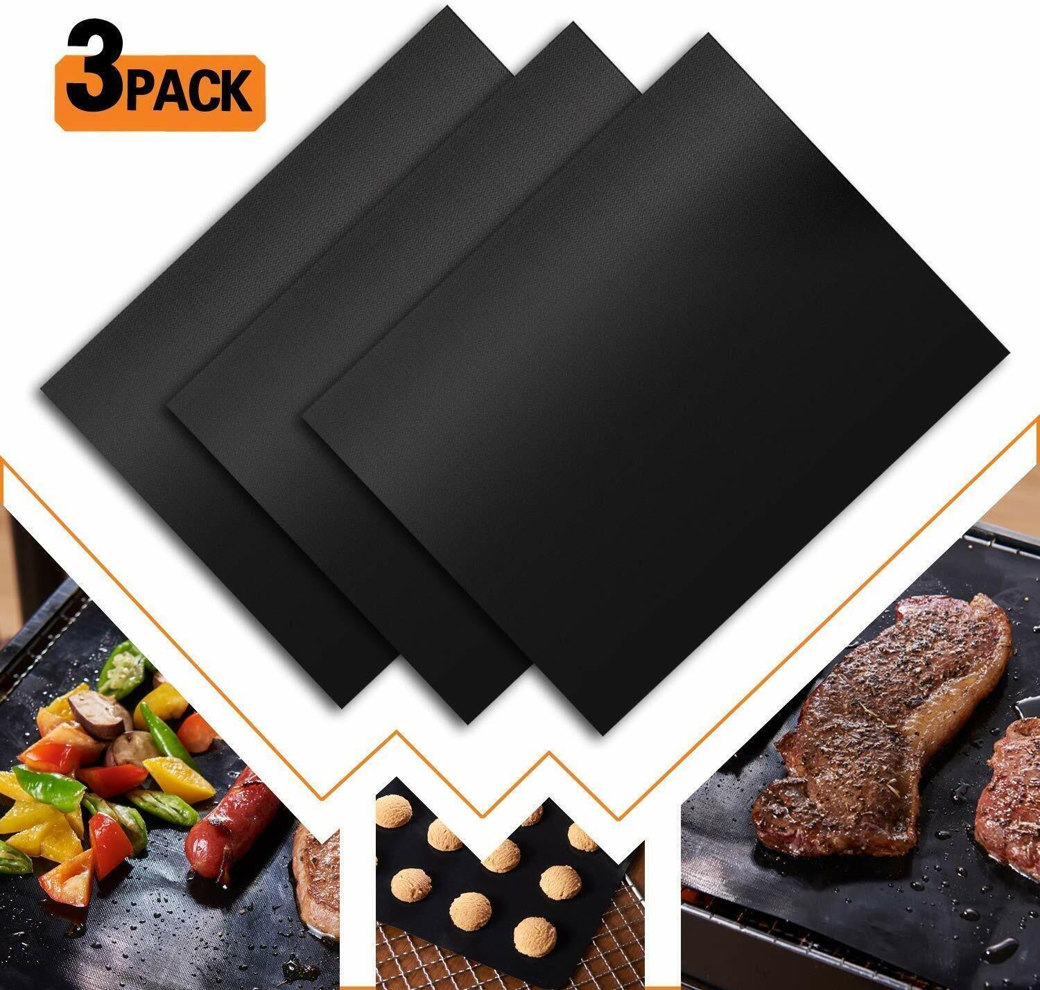 DeCio Service GmbH 3er Set BBQ Grillmatte aus Teflon Antihaft Grillmatten zum Grillen Backen BBQ bis 500°F