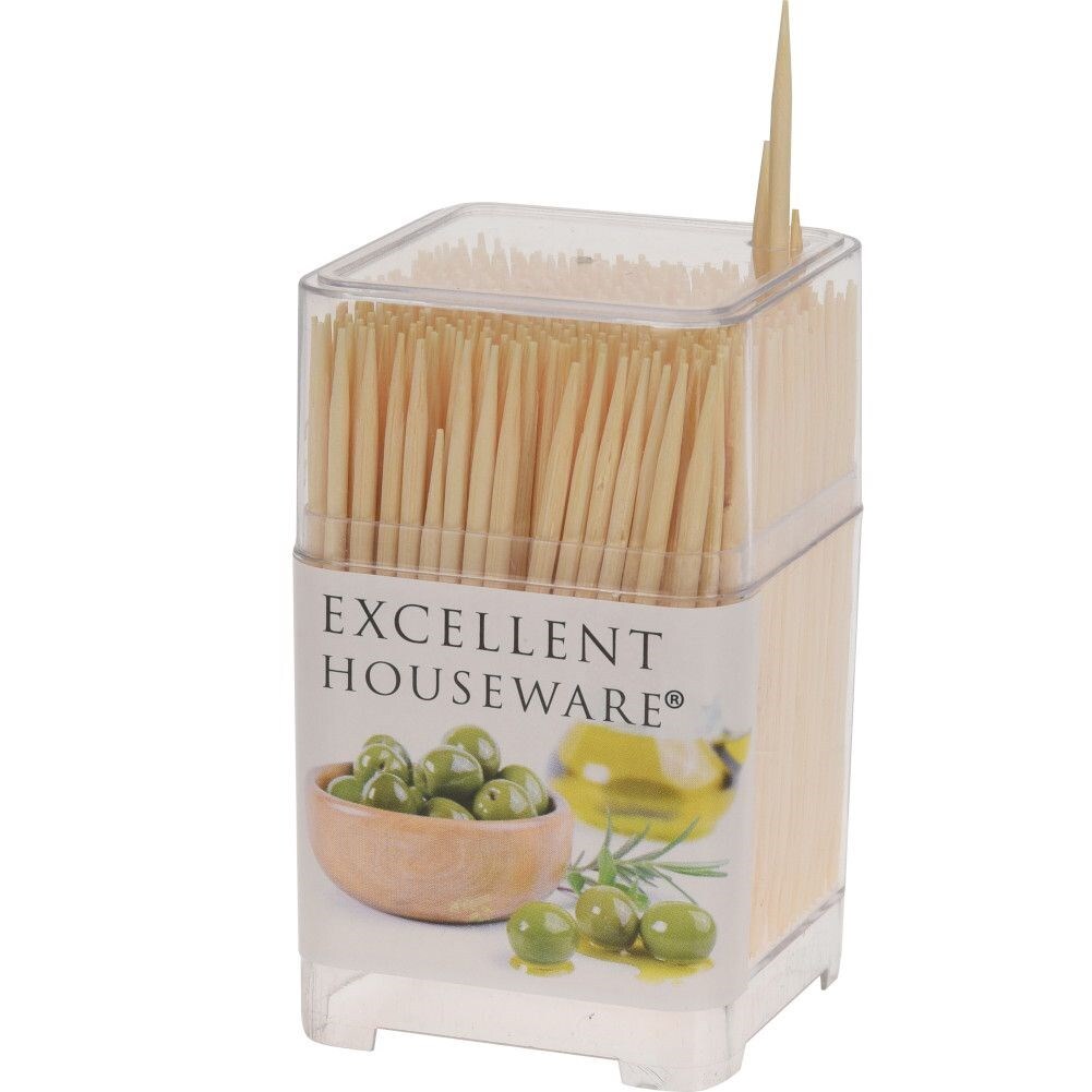 EXCELLENT HOUSEWARE Zahnstocher Häppchenspieße aus HOLZ mit Kunststoffdose 450 Stück 406000610