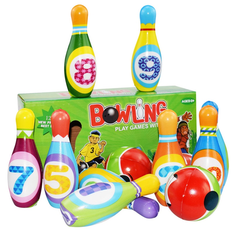 Fenteer 12pcs Kunststoff Bowlingkugel Bowling Spiele Kegelspiel pädagogische interaktive Spielzeug für Kinder 10 Pins + 2 Bowlingkugeln
