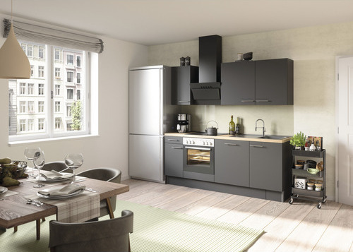 Optifit Küchenzeile ohne Geräte Ingvar420 210 cm anthrazit matt zerlegt Variante reversibel KCIN 218OE-8+