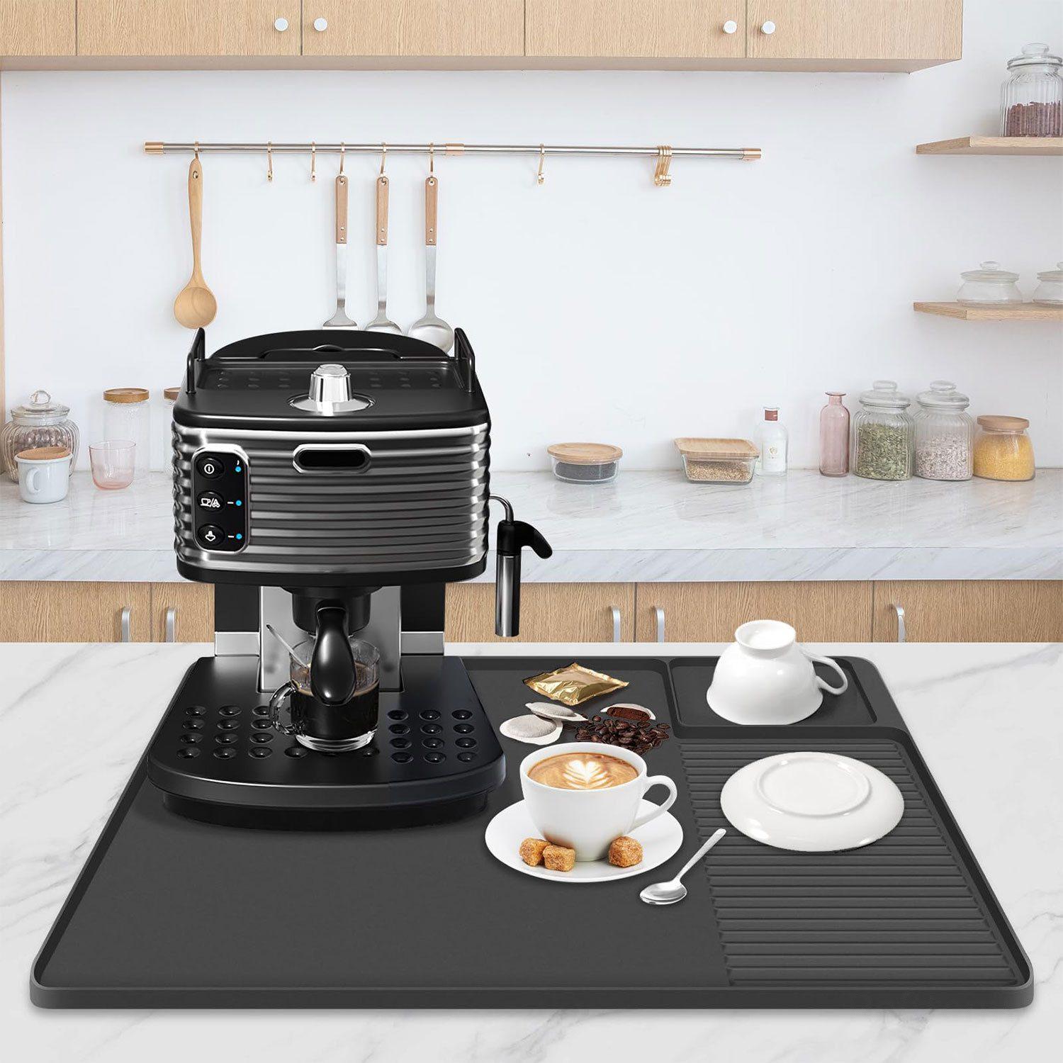 Qugou GmbH Silikon Abtropfmatte Kaffeemaschine, Abtropfmatte Geschirr Unterlage Kaffeemaschine 60x40cm Schwarz