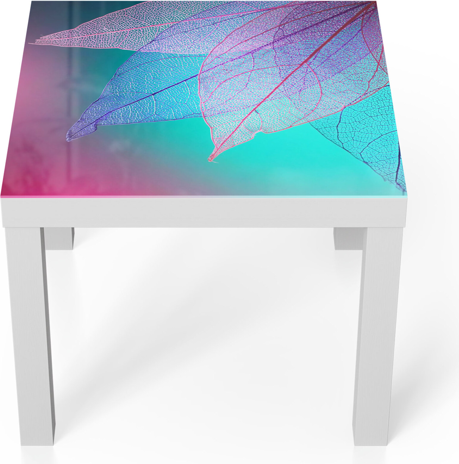 DEQORI Couchtisch 55x55 cm Weiß 'Transparenter Blattfächer' Glas Beistelltisch TL-55-55-W-1823