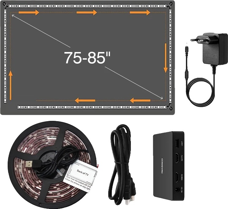 Inteligentné podsvietenie televízora LED pásikom, hlasové ovládanie, viacero scénických režimov, 75-85 palcov EÚ