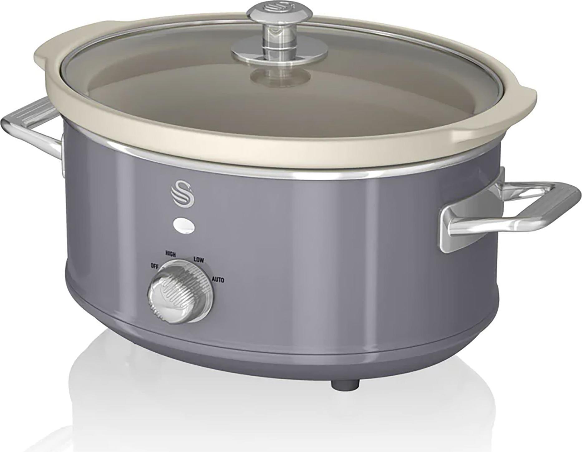 SWAN SF17021GRNEU Retro Slow Cooker 3,5L, Antihaft-Keramisches PFOA- und PTFE-freies, Vintage Grau