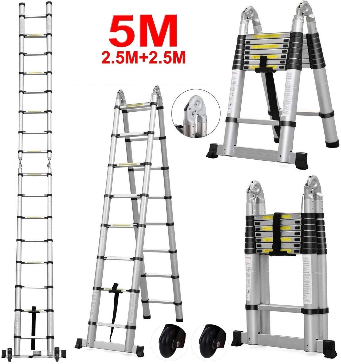 Teleskopleiter 3,2-5m Stehleiter Leiter Anlegeleiter Mehrzweckleiter Alu Ladder 