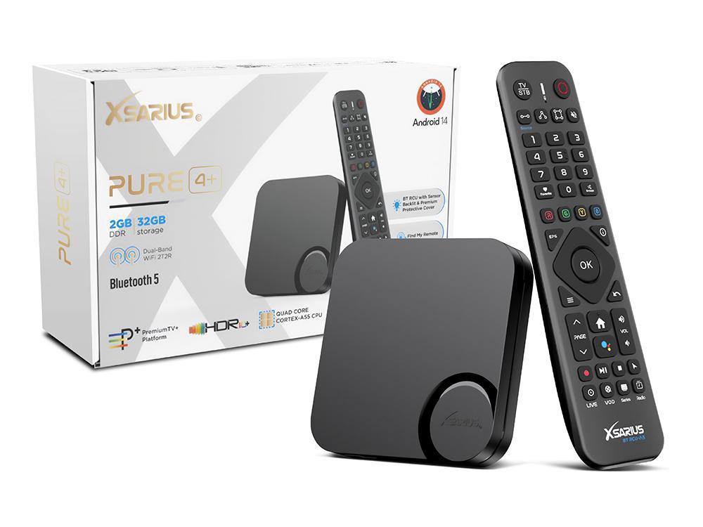 Xsarius PURE 4+ 4K Android 14 OTT 4K UHD IPTV Player H.265 HEVC Wlan