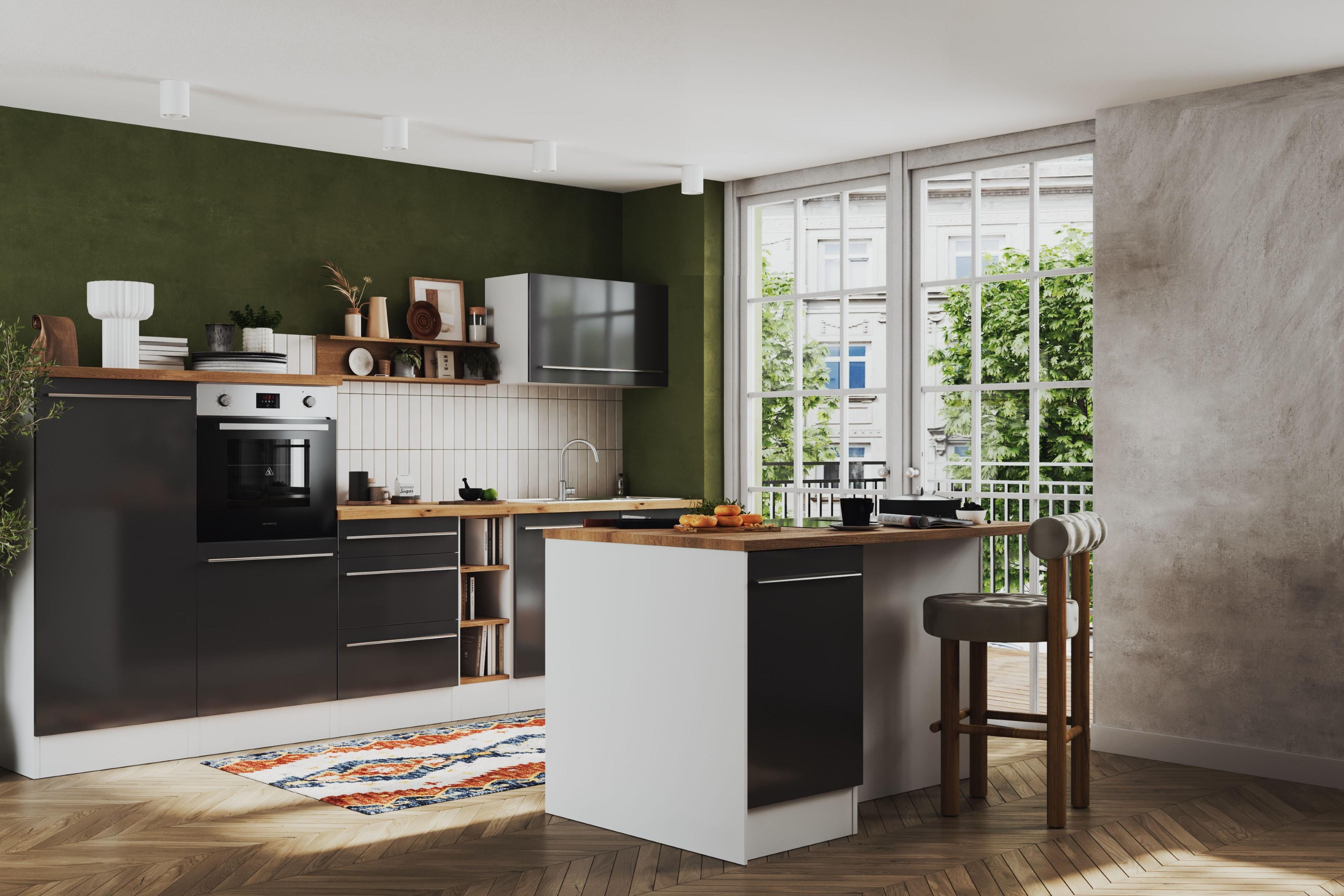 Küche Inselküche Induktion mit Dunstabzug Grau Gabriel 320 Respekta