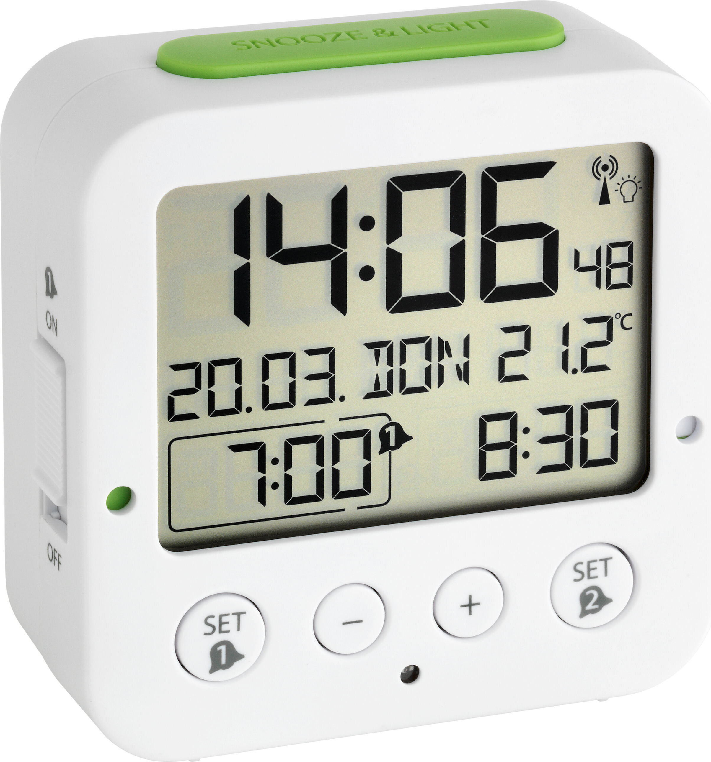 Digitaler Funk-Wecker mit Temperatur, Datum, Uhrzeit, BINGO 60.2528.02 TFA Dostmann