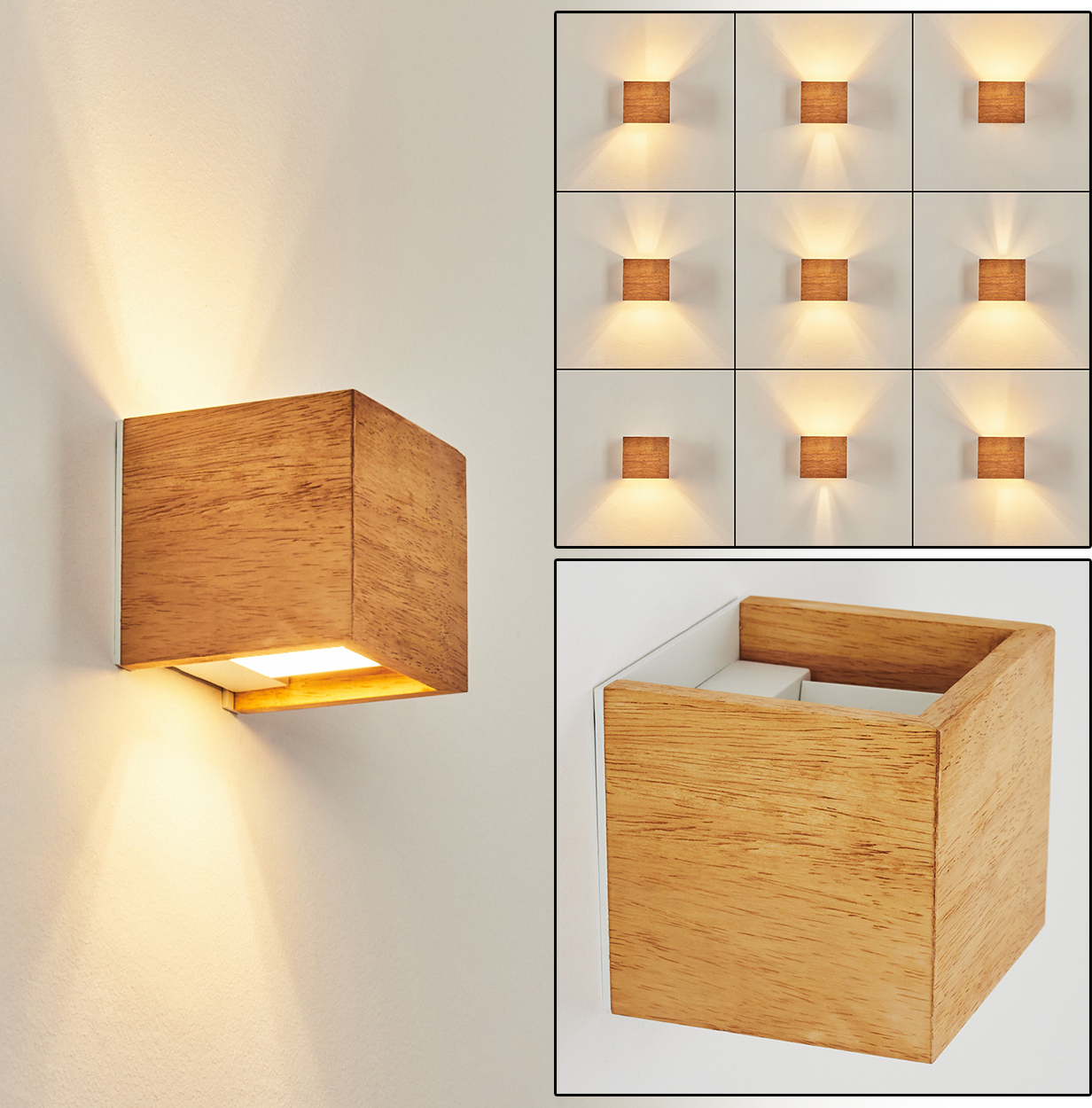 hofstein Vaccina »Vaccina« moderne Wandlampe aus Holz/Metall in Natur/Weiß H3563472