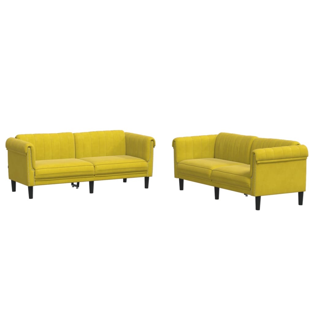 Sofagarnitur 2-tlg. Gelb Samt 182 x 77 x 74 cm (2-Sitzer) & 203 x 77 x 74 cm (3-Sitzer)