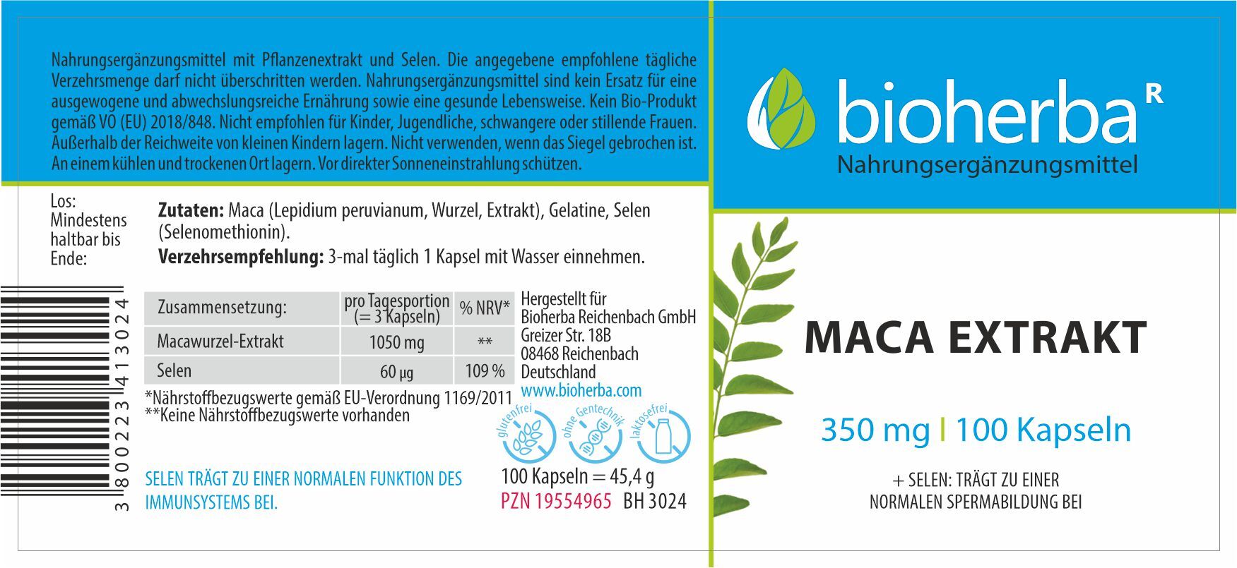 Bioherba Reichenbach GmbH Maca Extrakt 350 mg 100 Kapseln BH3024