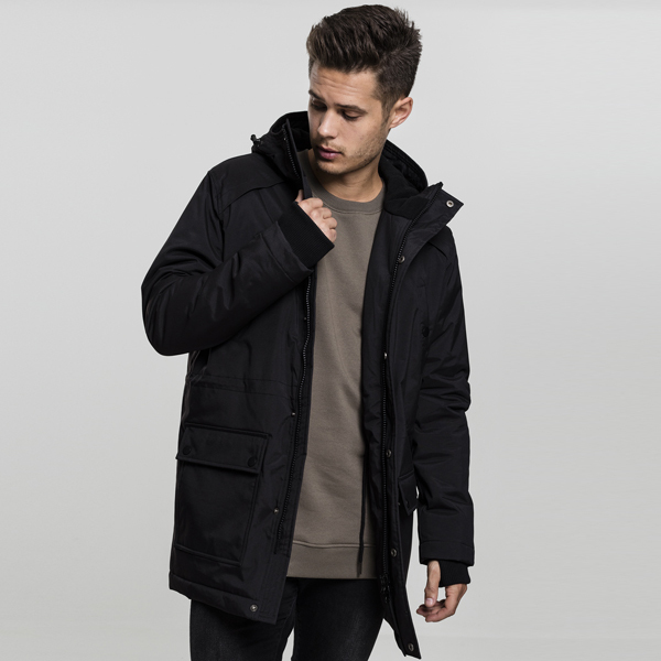 Urban Classics - Herren HOODED HEAVY Thumbhole Parka BLACK S tbi-TB1813-00007-0051