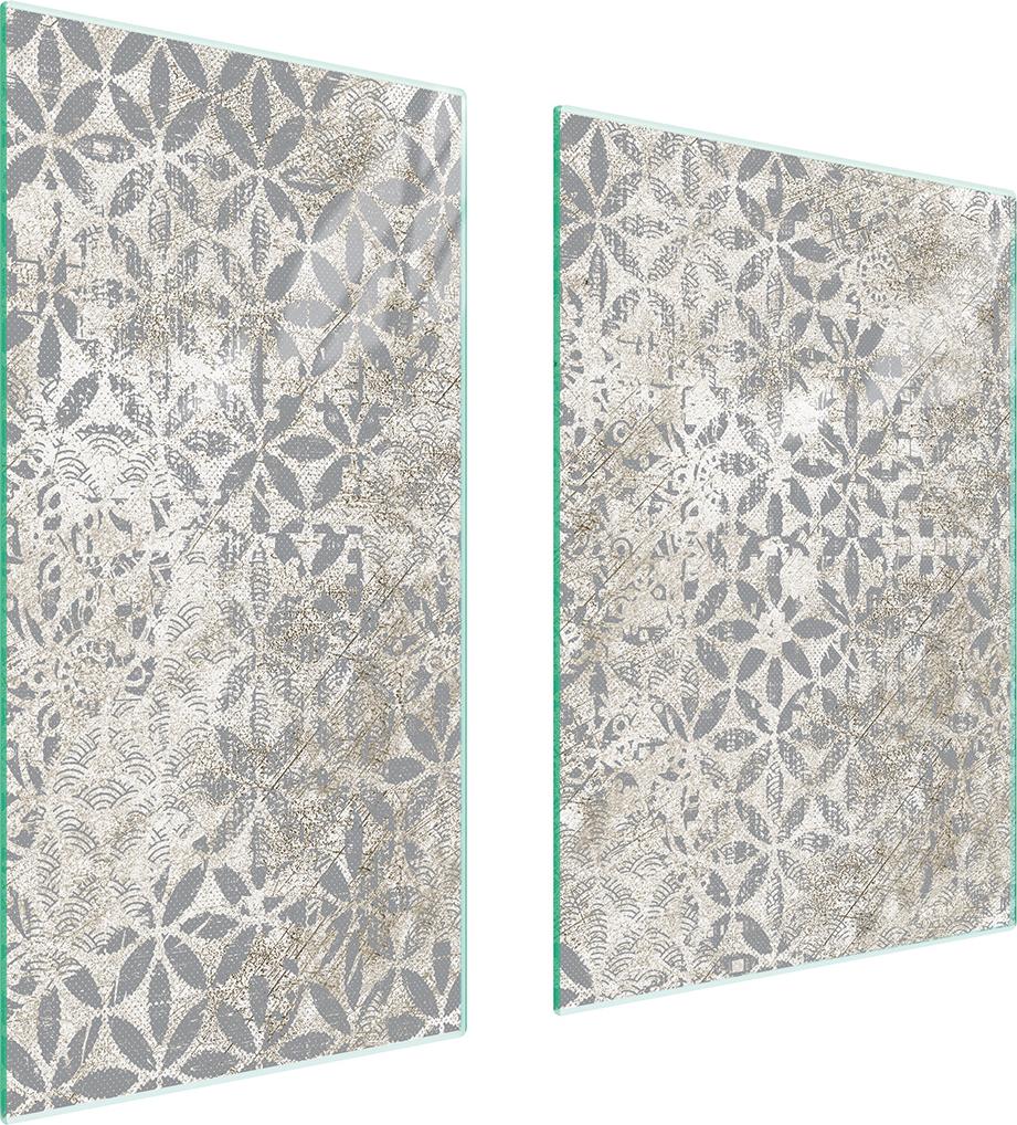 TMK ArtDeko Herdabdeckplatten 2 teilig 75x52 Ceranfeld Abdeckung Glas Schneidebrett Muster Grau