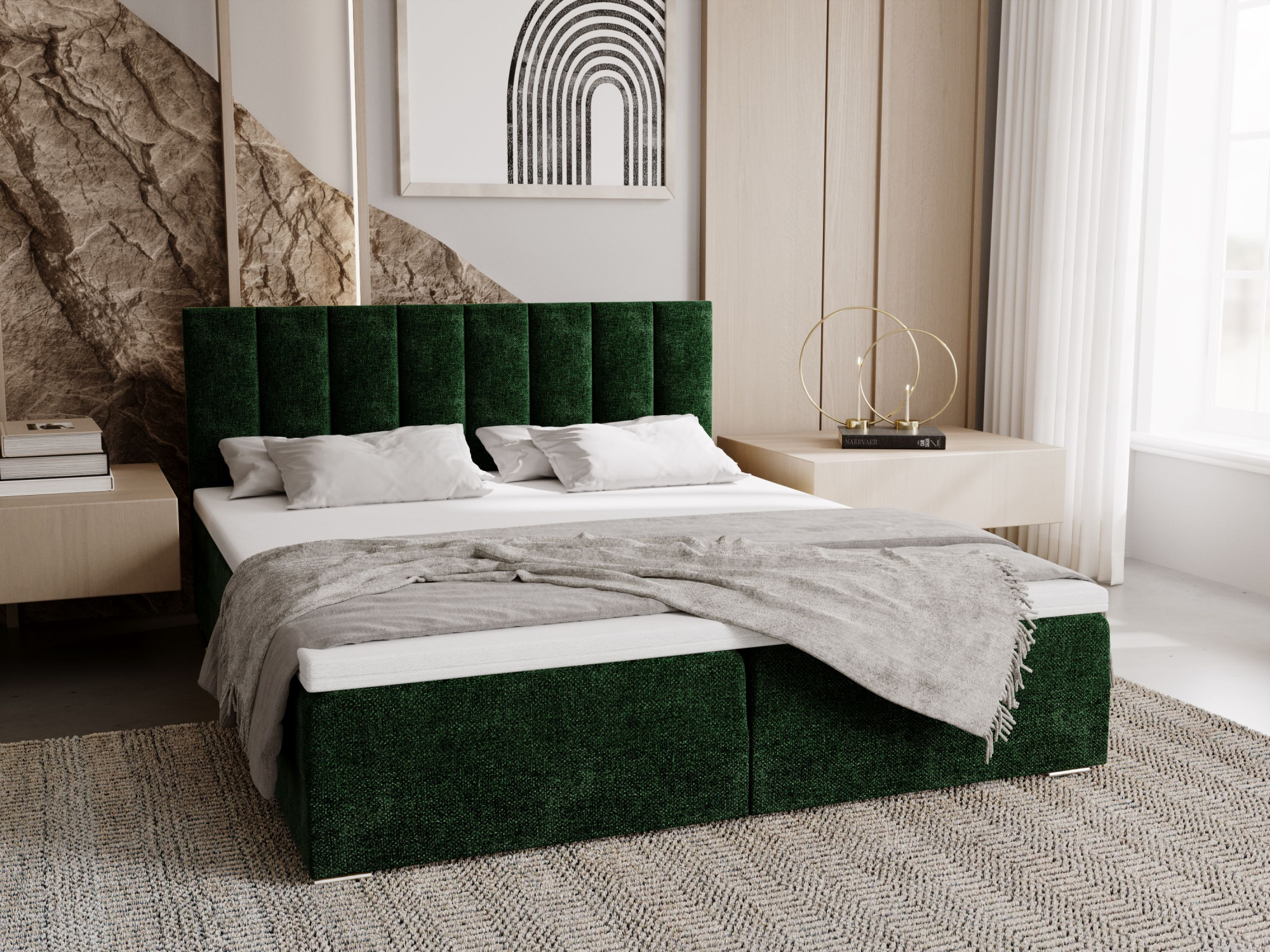 Čalúnená posteľ 180x200 ELSIE 4 s úložným priestorom - zelená