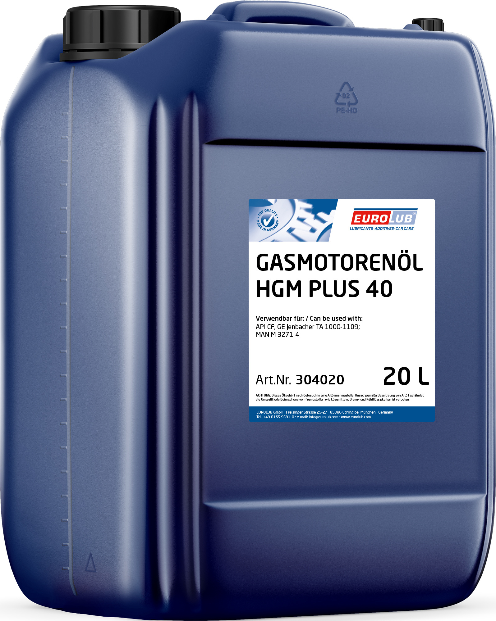 Eurolub Gasmotorenöl Hgm Plus Sae 40 - 20 L 304020