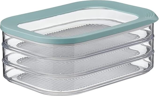 Mepal | Vorratsbehälter Wurstwaren Modula 3-lagig | Kühlschrank - Vorratsbox mit Deckel | Geeignet zur Aufbewahrung von Fleischprodukten | Vorratsboxen | 3x 550 ml - Nordic Green