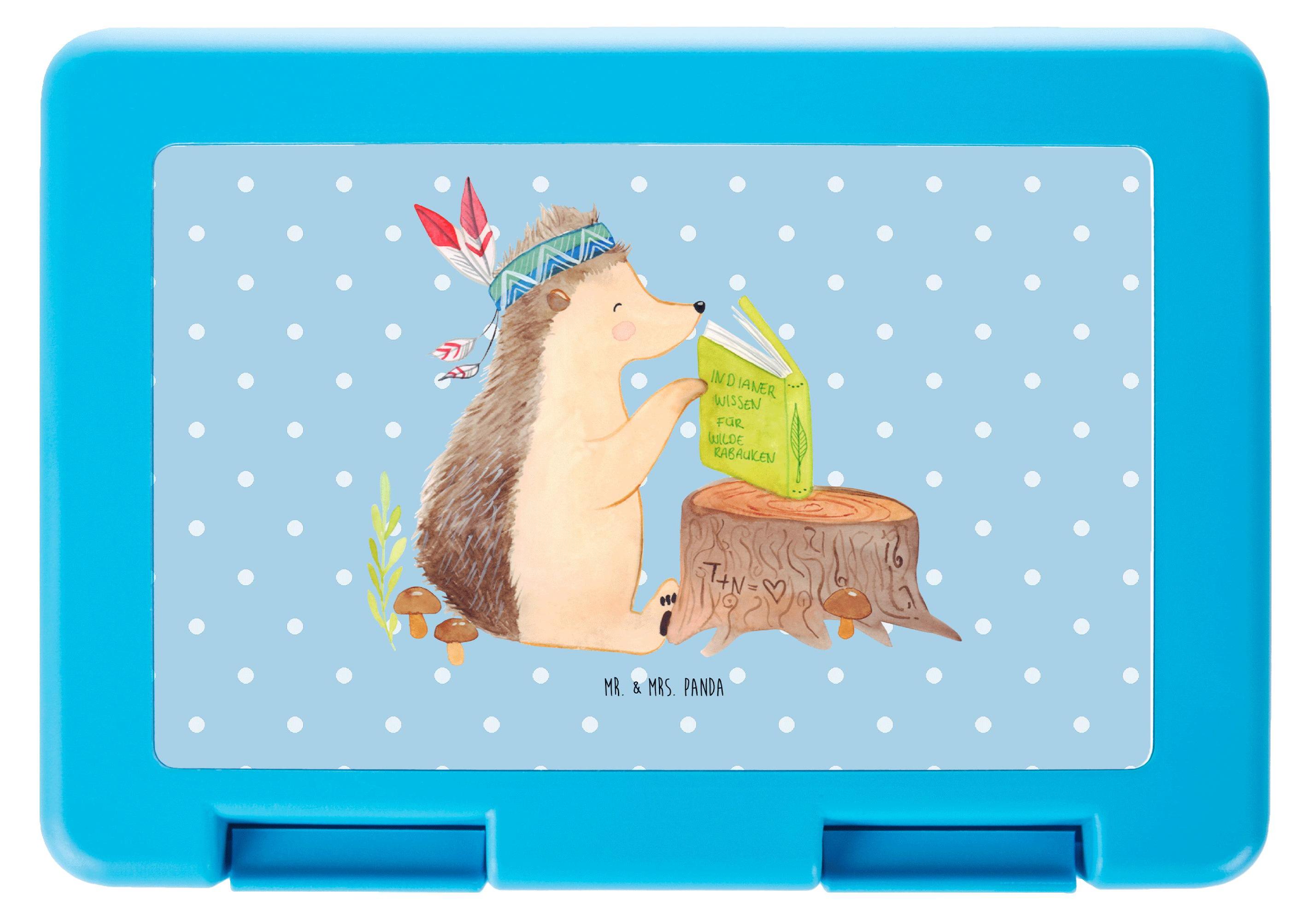 Mr. & Mrs. Panda Bentobox Igel Federschmuck - Blau Pastell - Geschenk, Lebensmittel Aufbewahrungsbox, Camping, Pausenbrotbox, Abenteuer, Tiere, Brotzeitbox, Lagerfeuer PD-1080900-STANDARD