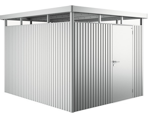 Plechový záhradný domček Biohort HighLine H5 jednokrídlové dvere 254x294 cm strieborný metalický
