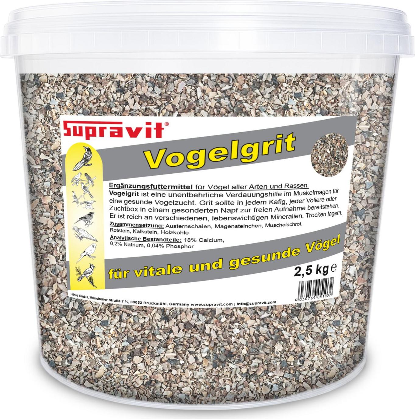 Supravit Vogelgrit 2,5kg | Grit für Vögel & Geflügel | Mineralgrit mit Calcium| Verdauungshilfe & Ergänzungsfutter 51003