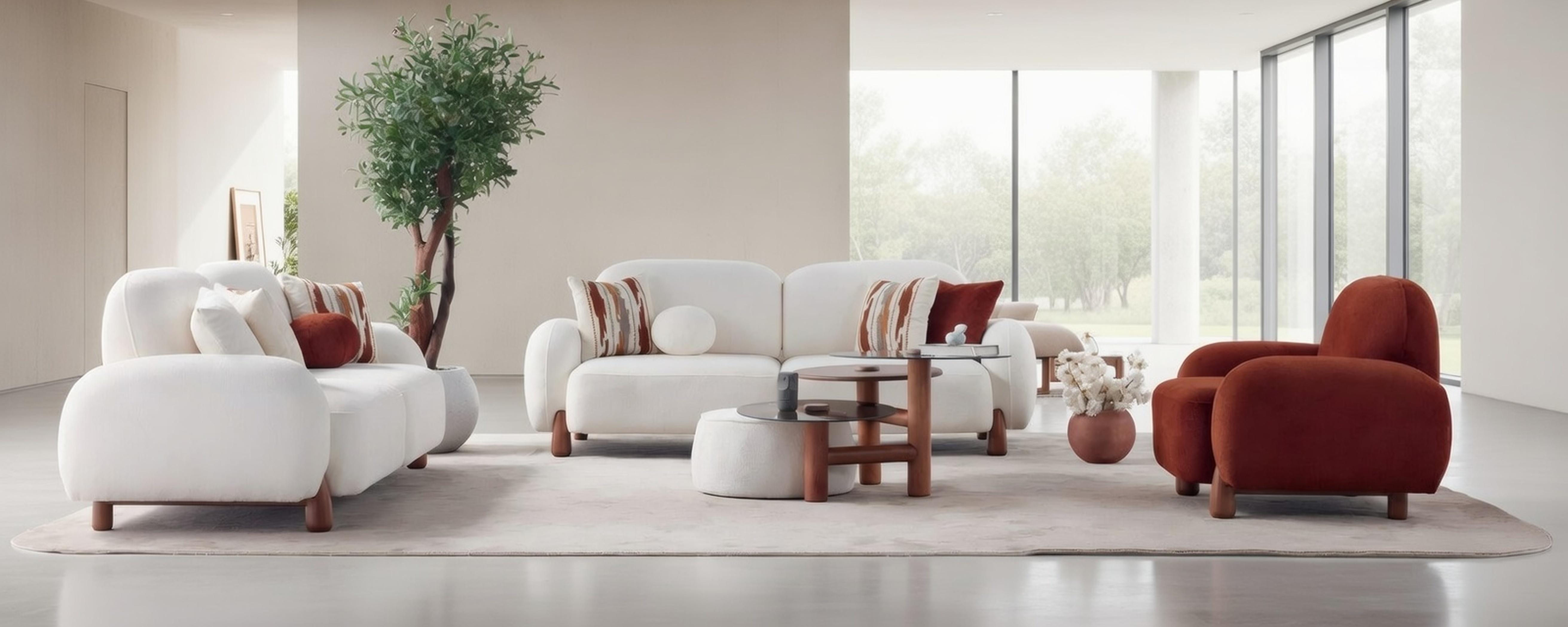 AEA Komfortables Sofa Set Weiß Braun mit Sessel für Wohnzimmer