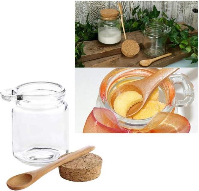 Meoiruery Gewürzglas – No-Name – Klarglas – Mit Holzlöffel – 9,5 x 8,5 cm – Korkverschluss KAU-ER-LYS-PH-20251121-66