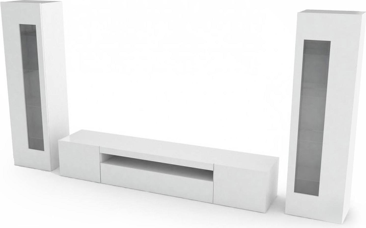 Dmora Wohnzimmermöbel Enzo, TV-Ständer Wohnzimmergarnitur, Mehrzweck-Wohnzimmermöbel, 100% Italy, cm 290x40h162, glänzend weiß