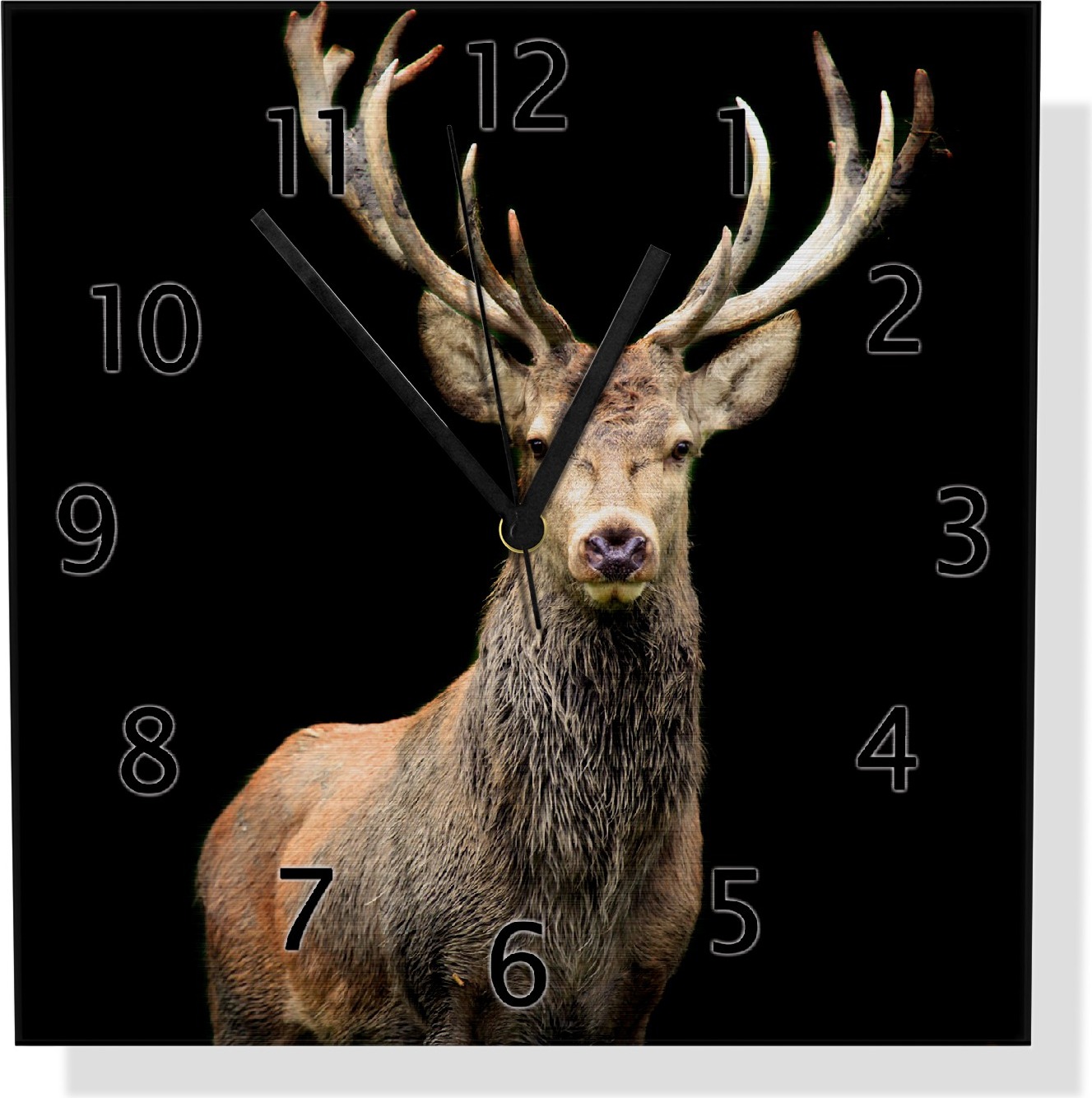 Wallario Design Wanduhr Stattlicher Rothirsch aus Aluverbund, Größe 30 x 30 cm uds0314-3030