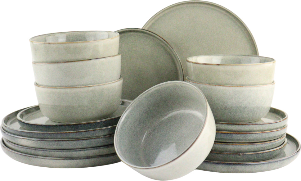 OTIX Serviesset Tafelservice 6 Personen 18-teilig Frühstücksteller Speiseteller Suppenschalen BEECH 2858901