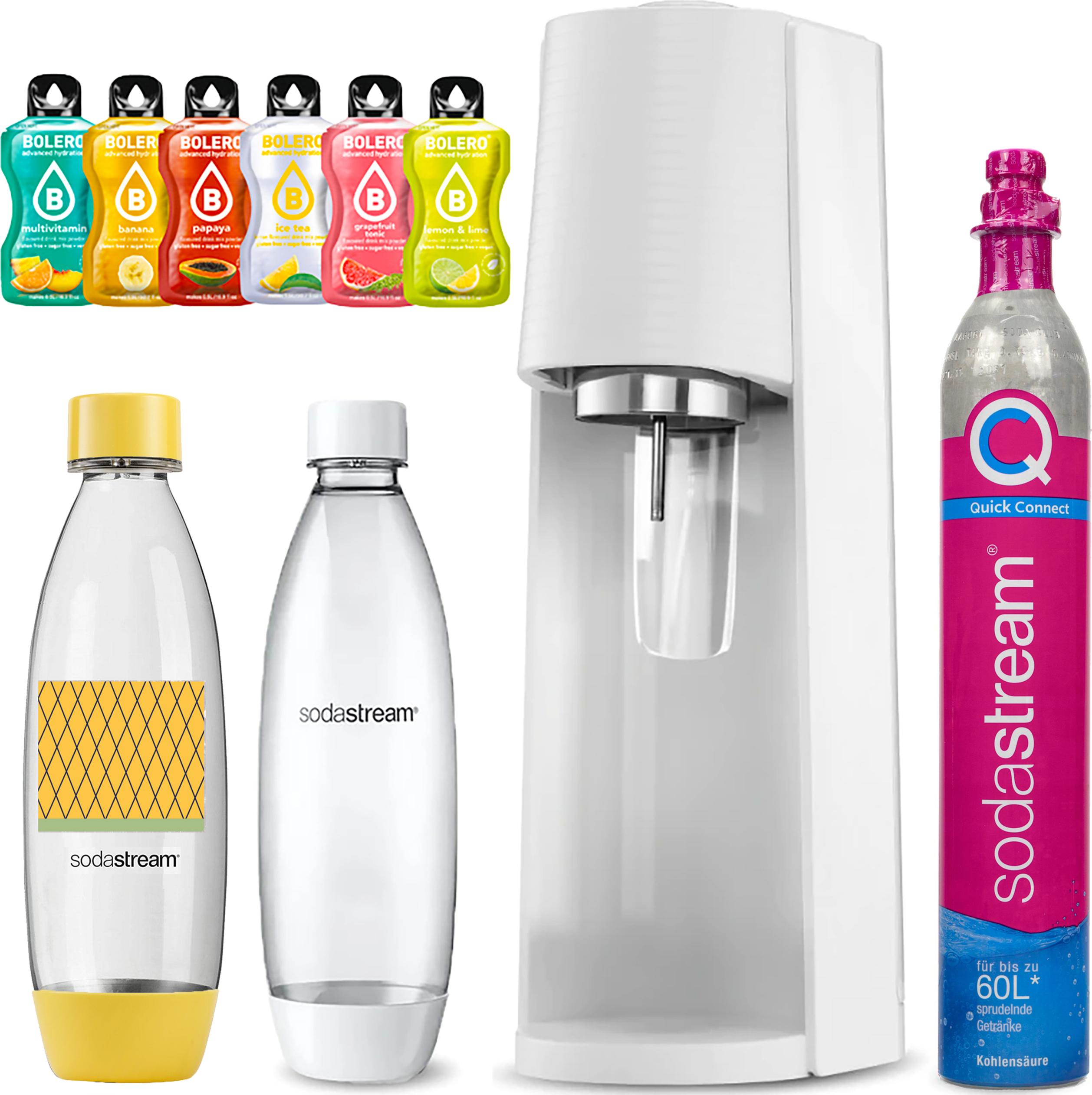 SODASTREAM TERRA biely výrobník bublín 2 fľaše FUSE a kazeta CO2 + vrecko BOLERO