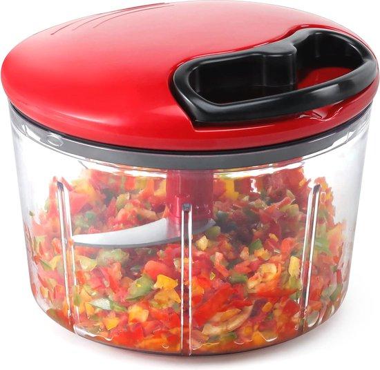 Famanu Gemüseschneider mit Zugmechanismus - manuelle Zerkleinerungsmaschine für Zwiebeln, Nüsse und Obst - 800 ml - rot SHSHOP