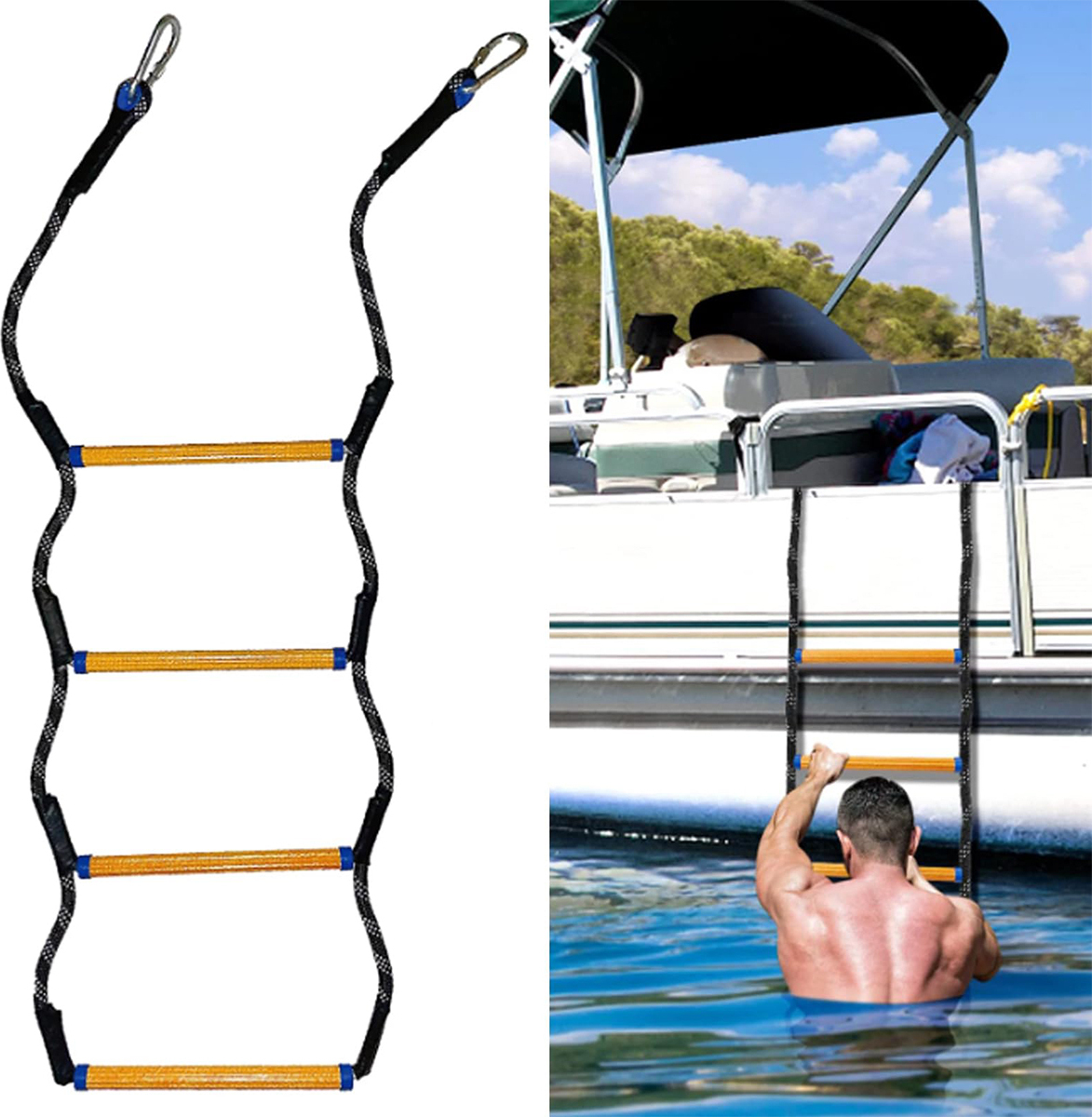 Welikera 4 Stufen Bootsleiter Marine-Strickleiter, Feuerleiter Kletterhilfe für Jagd Boots-Strickleiter, Bootsleiter Klappbar Boots-Strickleiter KAUF-INTT-HT947-4