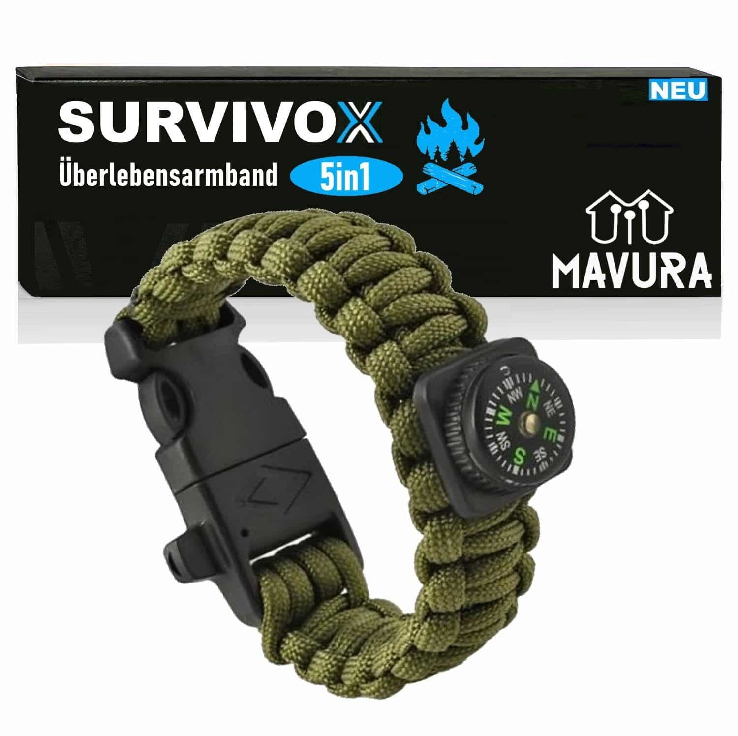 MAVURA SURVIVOX Survival Armband Kompass Pfeife Feuerstarter Outdoor Paracord 5in1 A836