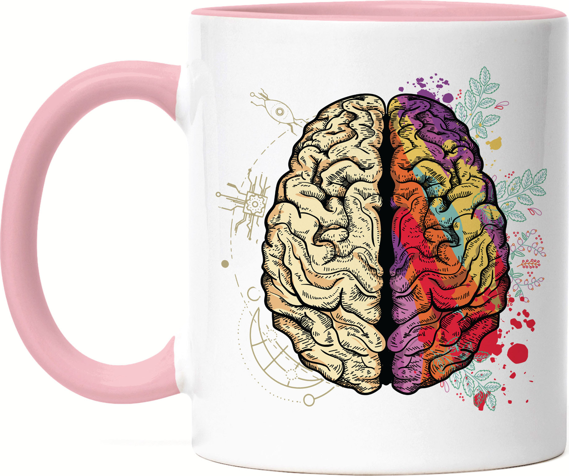 Hey!Print Gehirn Tasse Rosa Nervensystem Rechte Linke Gehirnhälfte Gedächtnis Hirn Nerven Gehirnzellen Logik Verstand HP-1884-T-Rosa
