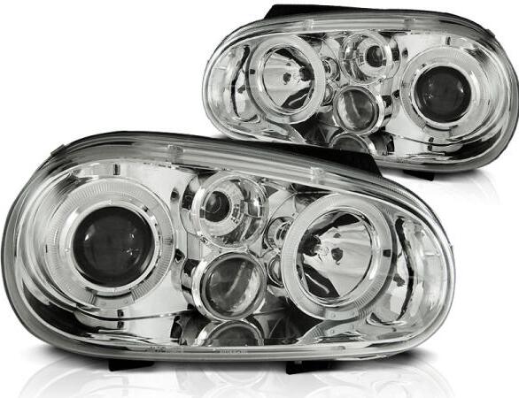 Tuning-Tec LED Angel Eyes Scheinwerfer passend für VW Golf 4 97-03 mit Nebelscheinwerfern chrom