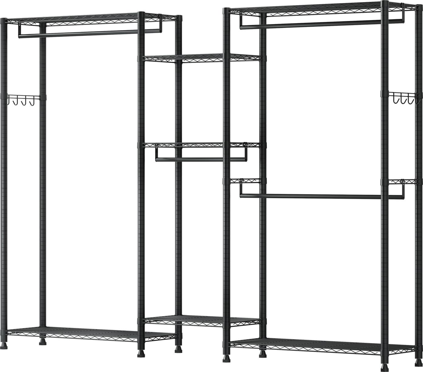 Appendiabiti Multifunzione JustRoomy A 5 Livelli - Struttura In Acciaio Con 7 Ripiani E Aste Appendino - Capacità 362 Kg - Nero - Armadio Aperto Per Camera E Lavanderia - 3