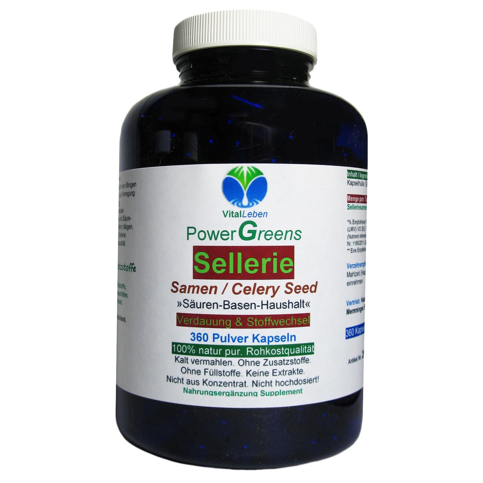 VitalLeben Sellerie Samen Selleriesamen Celery Seed 360 Pulver Kapseln nach Hildegard von Bingen - Natur Pur Ohne Zusatzstoffe 26600-360