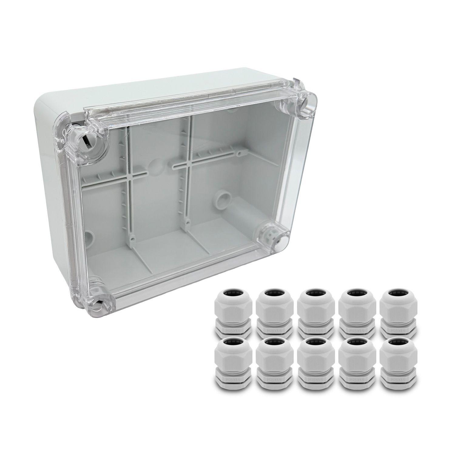 ARLI SET: Abzweigdose IP67 Sichttür 190 x 145 x 80 mm + 10x Kabelverschraubungen M25 x 1,5 mm 16055.4