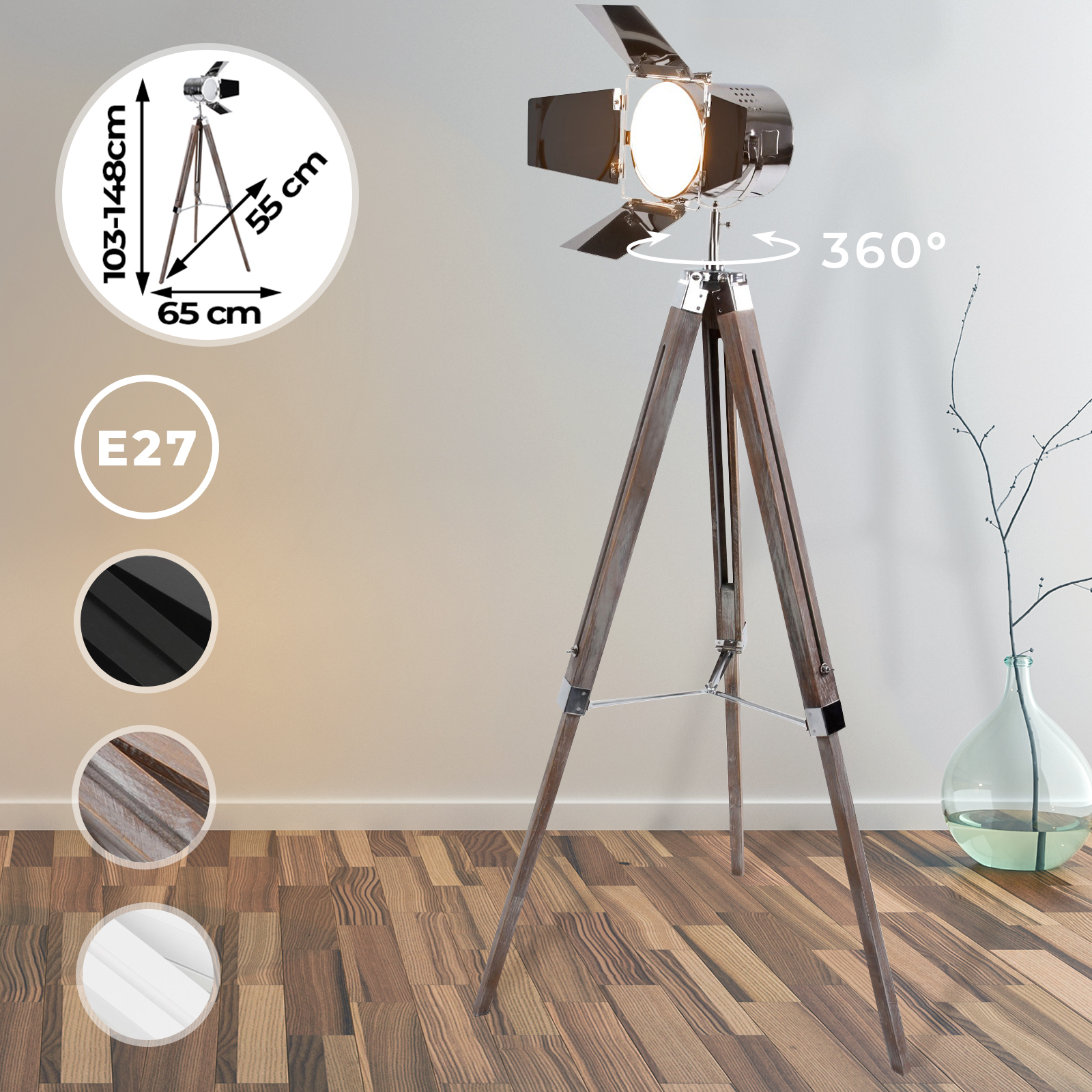 Stativ Steh Leuchte höhenverstellbar Studio Spot schwenkbar Stand Lampe 200 cm 